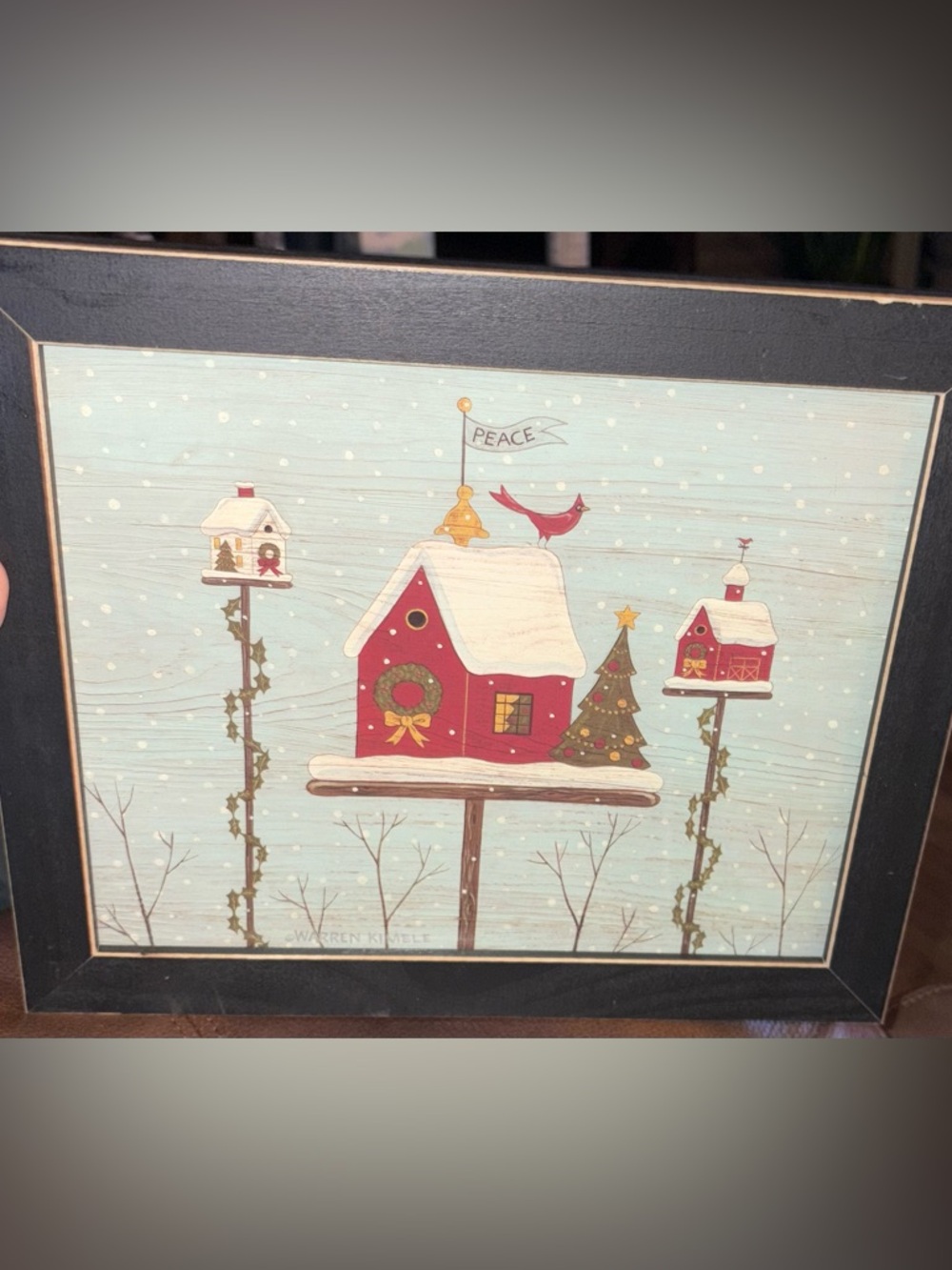 Holiday Red Birdhouse Wall Art - Peaceful Winter Scene